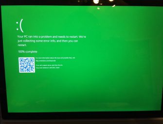 La pantalla azul de la muerte de Windows se convierte en verde